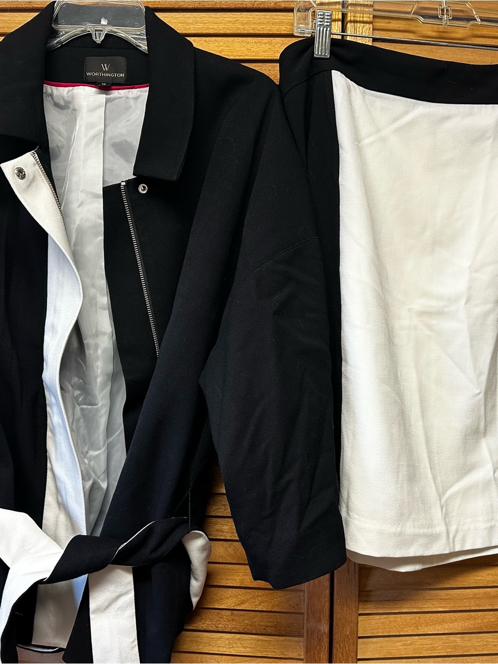 Worthington Black and White Lightweight Shirt Jacket with Contrast Panels